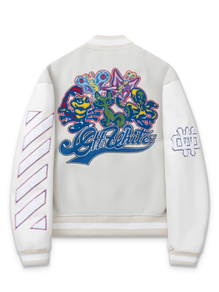 Back Animal Large Letter Logo Embroidered Baseball Jacket