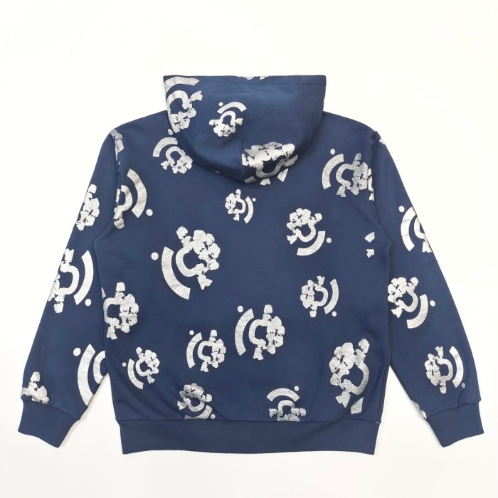 1:1 quality version Hot Silver Flower Navy Blue Hoodie & Sweatpants Set