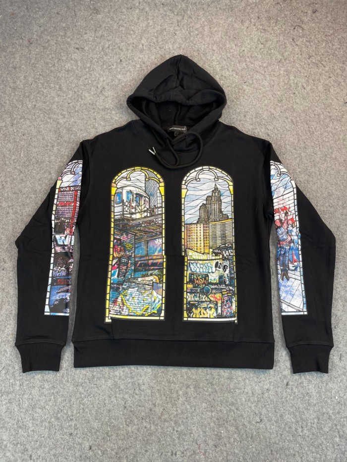 Architectural Urban Illustration Letter Print Hoodie 2 colors