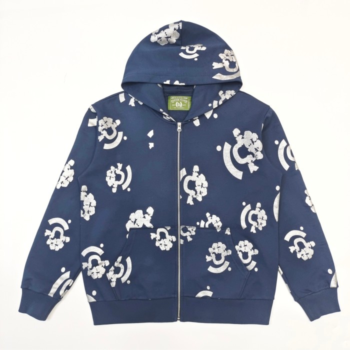 1:1 quality version Hot Silver Flower Navy Blue Hoodie & Sweatpants Set