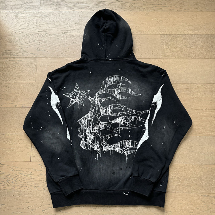 Logo Printed Washed and Inked Zipper Hoodie