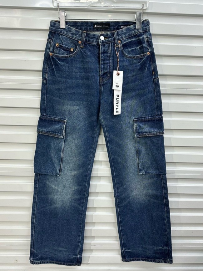   1:1 quality version Large-pocket cargo wide-leg jeans