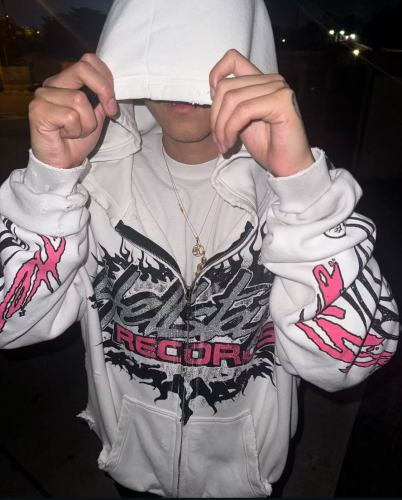 1:1 quality version Glitter Alphabet Abraded Distressed White Zip Hoodie with NFC tag