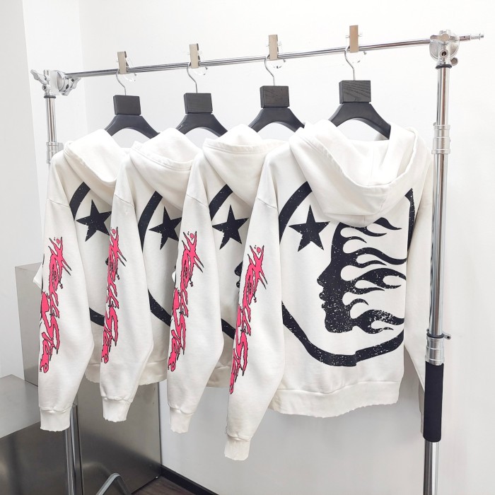 [Big & Tall for weights up to 260 lbs]1:1 quality version Glitter Alphabet Abraded Distressed White Zip Hoodie with NFC tag