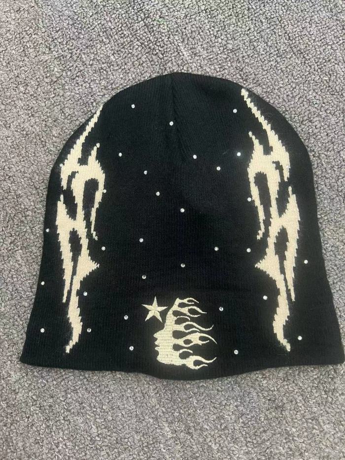 1:1 quality version Hip Hop Rhinestone Personalized Pattern Cold beanie 6 colors