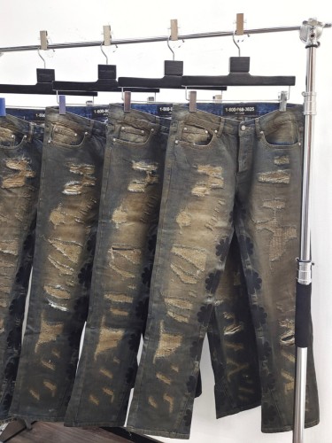 1:1 quality version Black Embroidered Vestigial Waxed Distressed Jeans