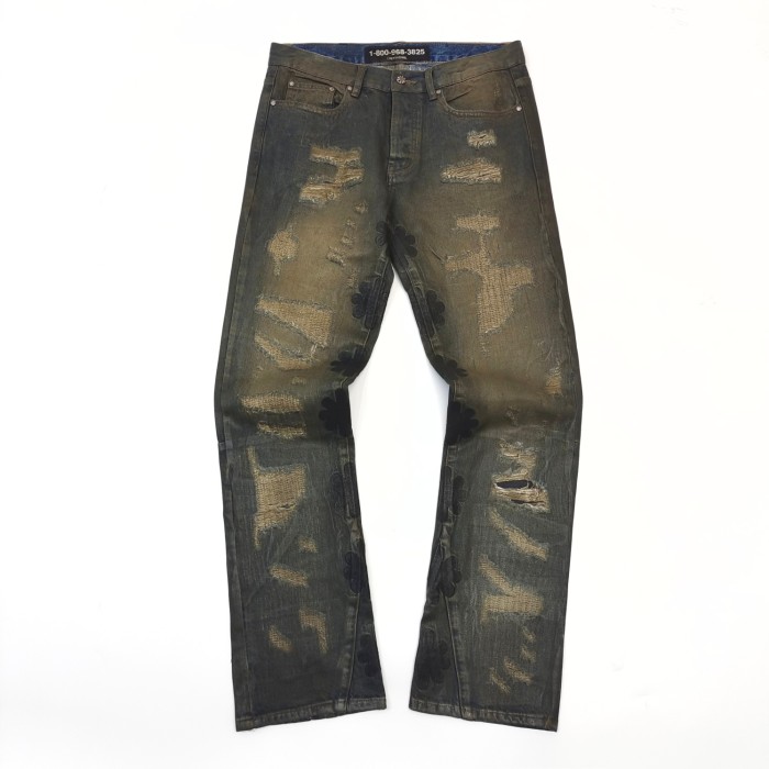 1:1 quality version Black Embroidered Vestigial Waxed Distressed Jeans