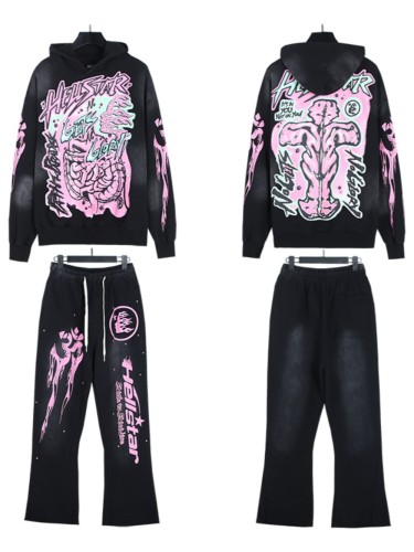 Gut Print Pollen Alphabet Washed Black hoodie & pants set