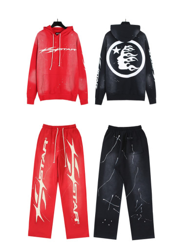 Distressed Letter Logo Ink Splattered hoodie & pants set 2 colors
