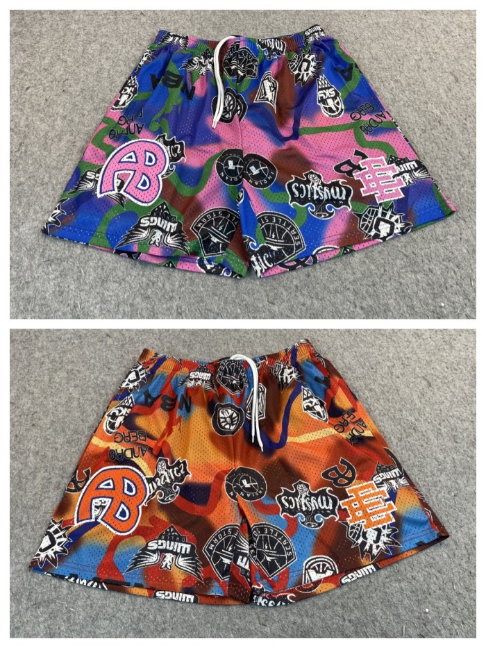  AB Cartoon Letter Print Basketball Mesh Shorts 2 colors