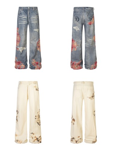 Evening Lace Patchwork Straight Leg Wide Jeans 2 colors