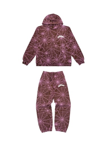 1:1 quality version All over print pink spiderweb print Hoodie & Pants Set