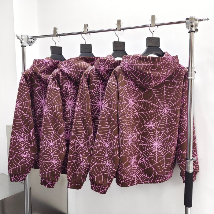 1:1 quality version All over print pink spiderweb print Hoodie & Pants Set