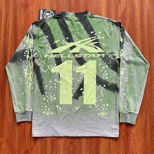 1:1 quality version Number 11 Printed Green and Black Tie-Dye Long Sleeve T-Shirt