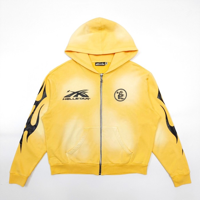 [Big & Tall for weights up to 260 lbs]1:1 quality version Washed Yellow Chest Double Logo Print Zipper  Hoodie with NFC tag