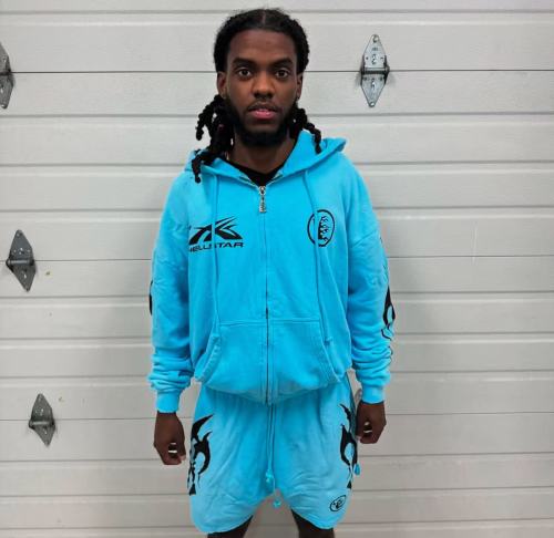1:1 quality version Brilliant blue worn washed and distressed zipper  Hoodie with NFC tag