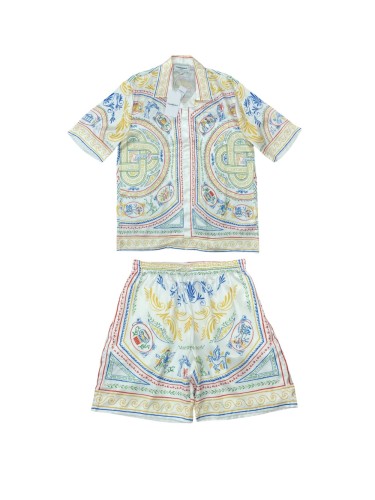 1:1 quality Crayon Line Print Silk Polo shirt & shorts set