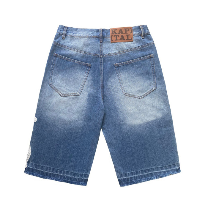 1:1 quality version Embroidered bone loose straight leg vintage denim shorts 2 colors 27619743