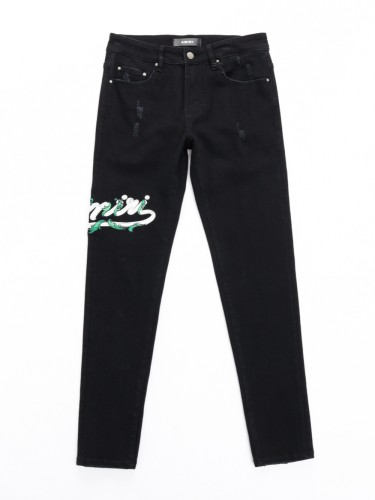 Vine lettering embroidered worn Out jeans