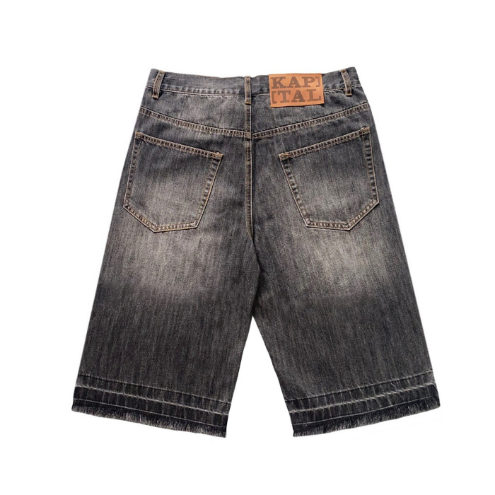 1:1 quality version Embroidered bone loose straight leg vintage denim shorts 2 colors 27619743