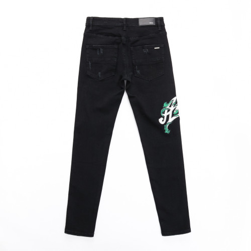 Vine lettering embroidered worn Out jeans