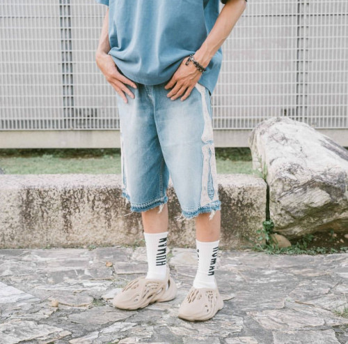 1:1 quality version Embroidered bone loose straight leg vintage denim shorts 2 colors