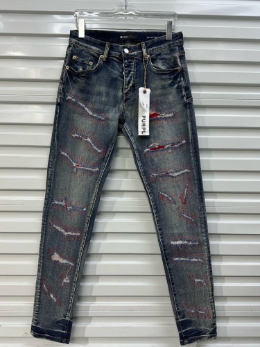  1:1 quality version Red knife cut patch jeans