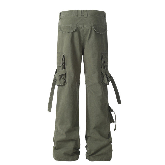Loose micro-flared pants with side pocket streamers 2 colors