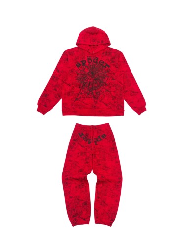 1:1 quality version Black spiderweb splash-ink printed Hoodie & Pants Set