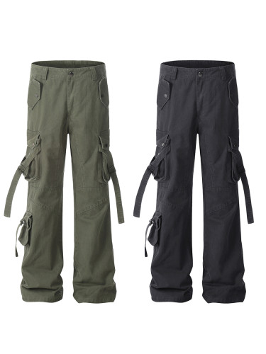 Loose micro-flared pants with side pocket streamers 2 colors