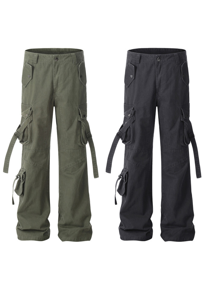 Loose micro-flared pants with side pocket streamers 2 colors