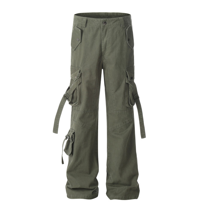 Loose micro-flared pants with side pocket streamers 2 colors