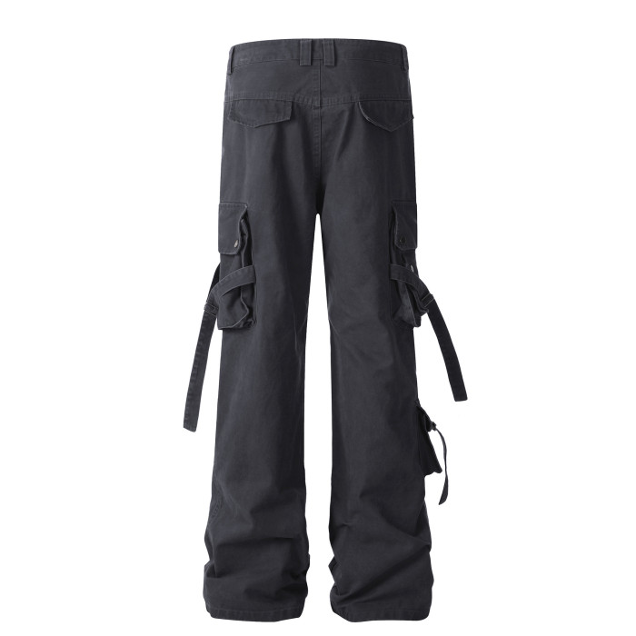 Loose micro-flared pants with side pocket streamers 2 colors