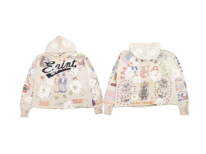 [buy more save more]Classic Cotton Graffiti Washed Printed Pullover Hoodie