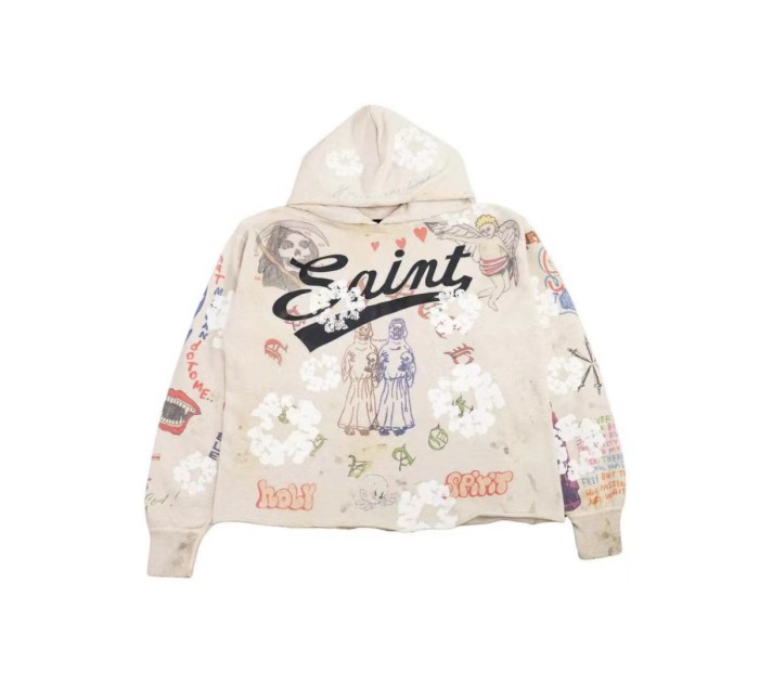 [buy more save more]Classic Cotton Graffiti Washed Printed Pullover Hoodie