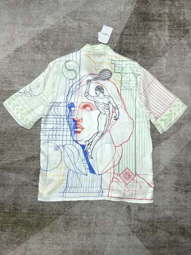 1:1 quality version Silk Geometric Sketch Portrait Print shirt