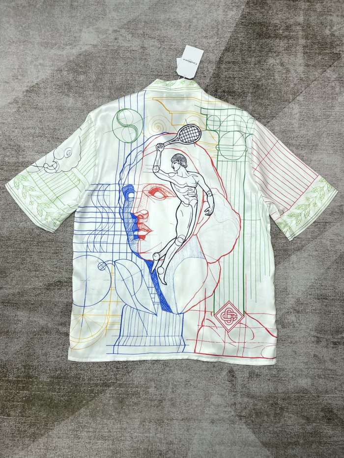 1:1 quality version Silk Geometric Sketch Portrait Print shirt
