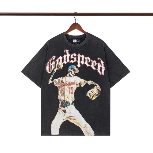 1:1 quality version Skull Playing Baseball Printed Washed Version Tee