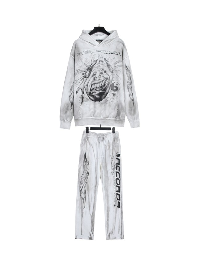 Joker Tai Chi Monogram Letter Print Washed and Aged hoodie & pants set