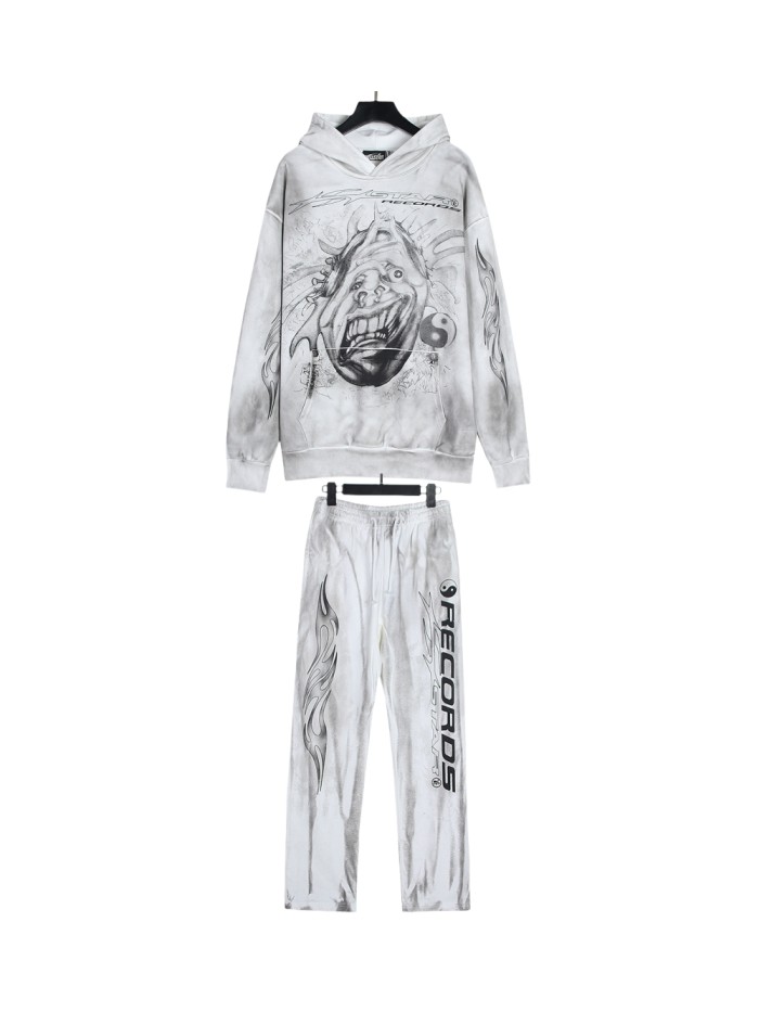 Joker Tai Chi Monogram Letter Print Washed and Aged hoodie & pants set
