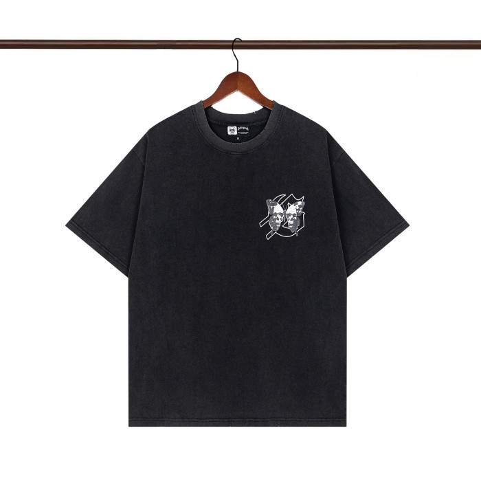 1:1 quality version Butterfly Skull Letter Print Torn Washed Version Tee