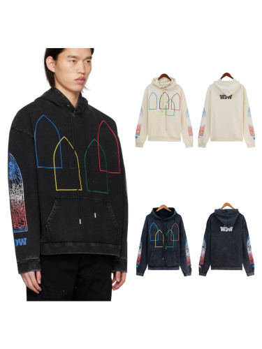 Arm gradient colorful logo print Washed Version Hoodie 2 colors