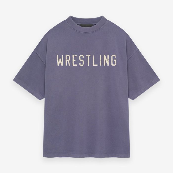 1:1 quality version WRESTLING Letter Print distressed Tee 5 colors
