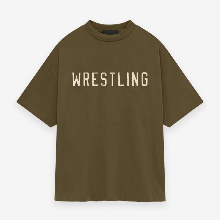 1:1 quality version WRESTLING Letter Print distressed Tee 5 colors