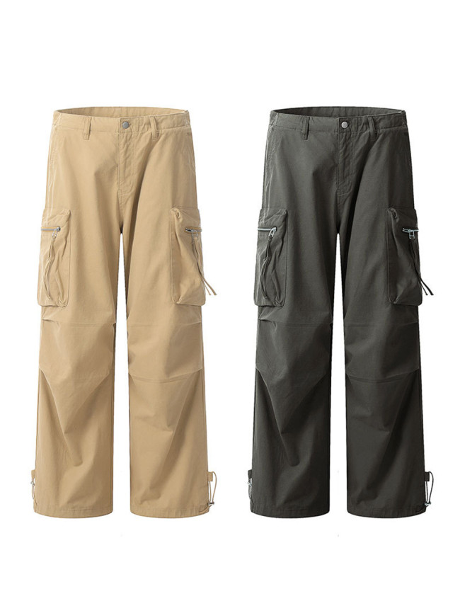 Side zipper pocket pleated design wide leg pants 2 colors