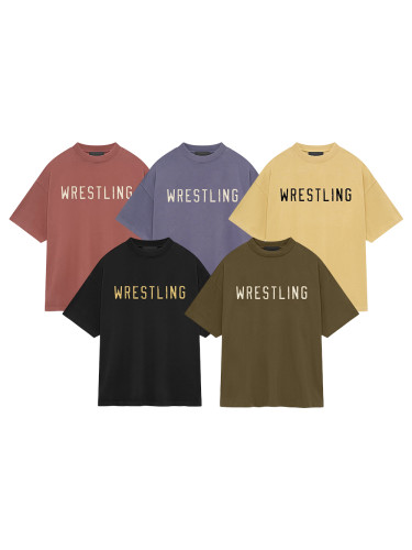 1:1 quality version WRESTLING Letter Print distressed Tee 5 colors