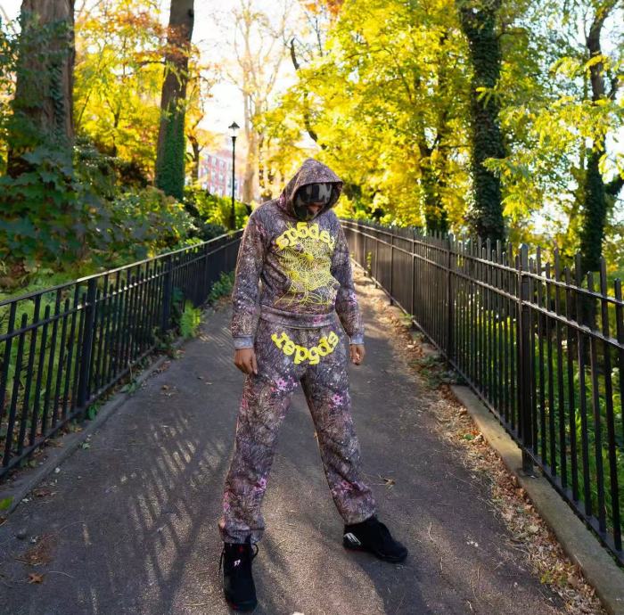 [buy more save more]1:1 quality version Tree Branch Flower Spider Web Print Hoodie & Pants Set