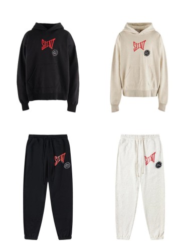Irregular Letter Printed Loose Hoodie & Pants Set 2 colors