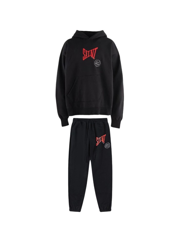 Irregular Letter Printed Loose Hoodie & Pants Set 2 colors