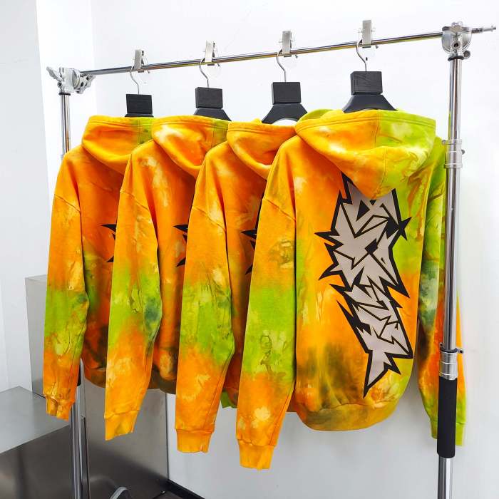 1:1 quality version HS Yellow Green Tie-Dye Hoodie with NFC tag